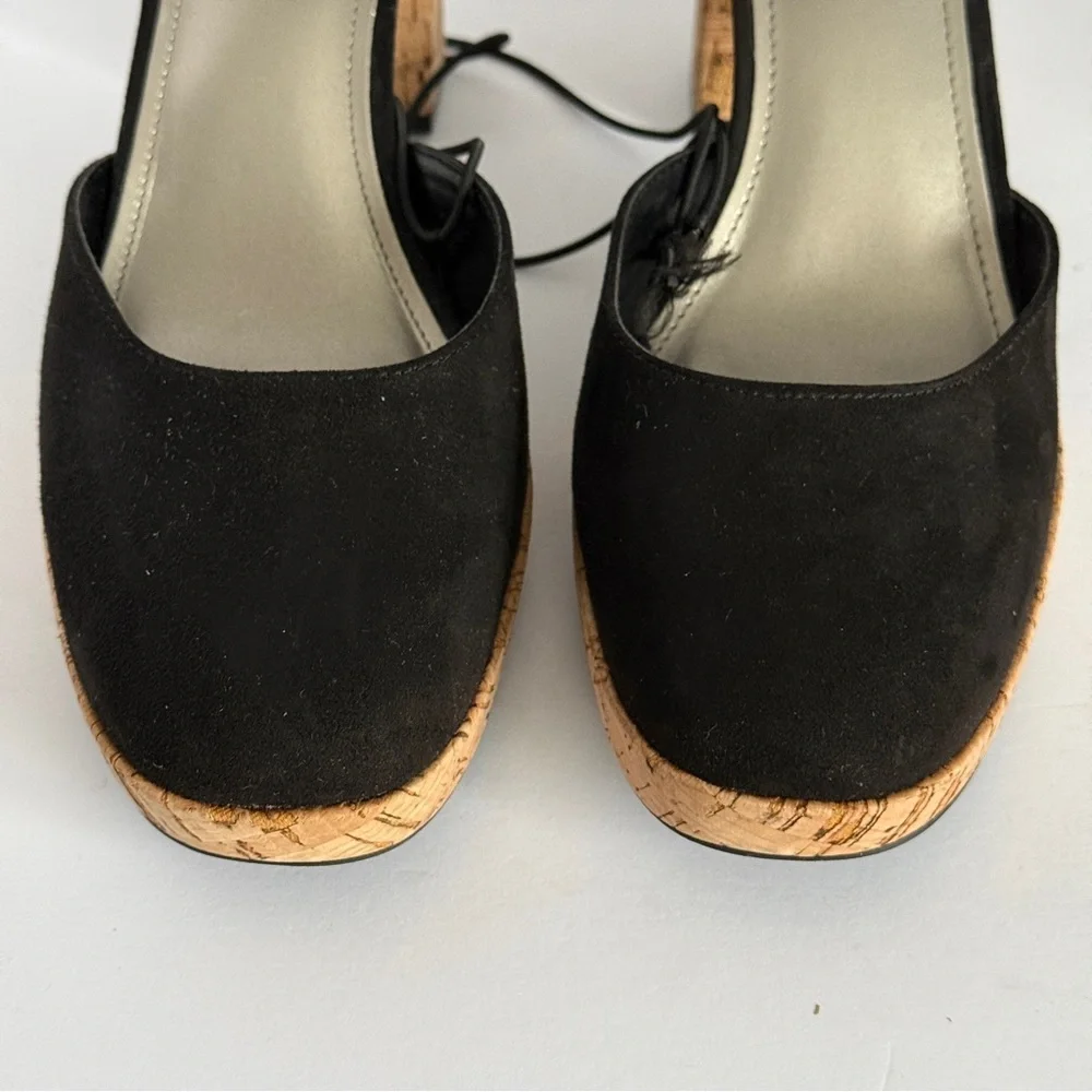 Worthington Woman’s Panama Block Heels in Black Faux Suede Cork Platform Size 9M